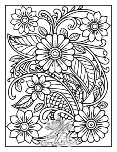 Free printable Zentangle Flowers coloring page for kids