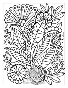 Printable Zentangle Flowers coloring sheet for preschoolers