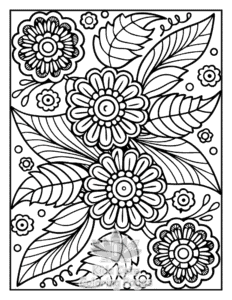 Zentangle Flowers coloring page for classroom activities