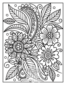 Free printable Zentangle Flowers coloring page for kids
