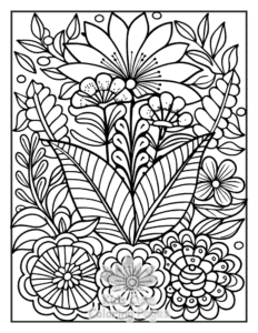 Simple Zentangle Flowers coloring page for toddlers