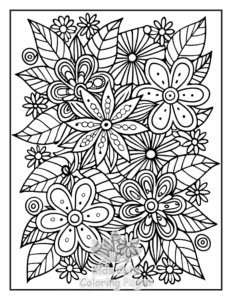 Free printable Zentangle Flowers coloring page for kids