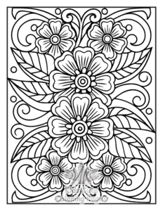 Free printable Zentangle Flowers coloring page for kids