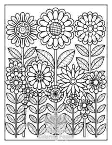 Simple Zentangle Flowers coloring page for toddlers
