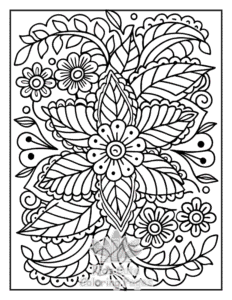 Free printable Zentangle Flowers coloring page for kids